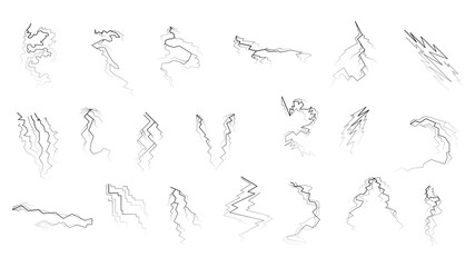 Big Set Black Outline Simple Line Abstract Collection Lightning Thunderstorm ABackground Light And Shine Electricity Vector Design Style