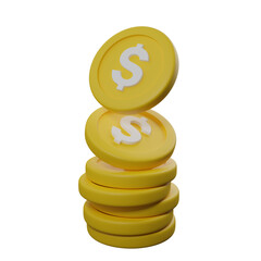 Coins stack 3d rendering, coins icon, coin standing on stacked coins modern design, coins pile, coins money