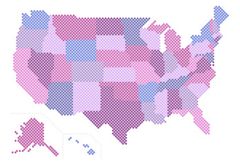 USA square dots map state division, Vector illustration, Layering of states.State name notation in layers (Japanese/English).