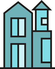 office building and apartment icon illustration