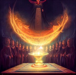 Digital drawing of a cult summoning the devil - obrazy, fototapety, plakaty