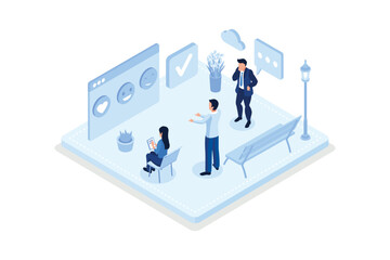 Feedback and review, customer satisfaction concept, isometric vector modern illustration