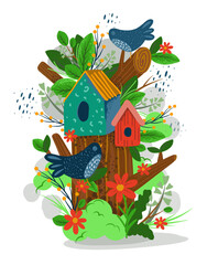 Bird house with flowers 