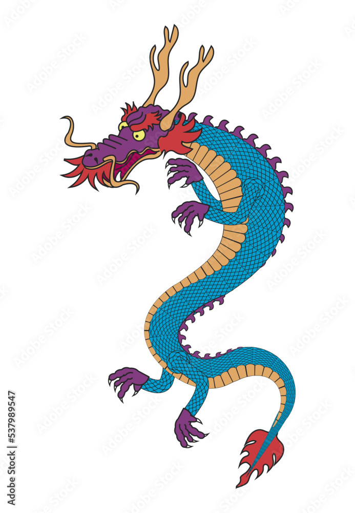 Poster blue asian dragon beast