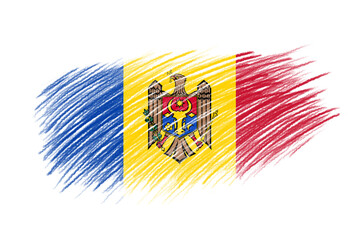 3D Flag of Moldova on vintage style brush background.