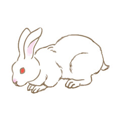 伏せる白兎　手描き　水彩 - 2023　卯年　年賀素材
