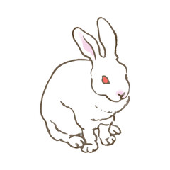 座る白兎　手描き　水彩 - 2023　卯年　年賀素材