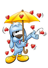 Chien cartoon pluie coeur