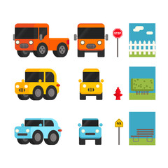 Set of cartoon car graphical elements