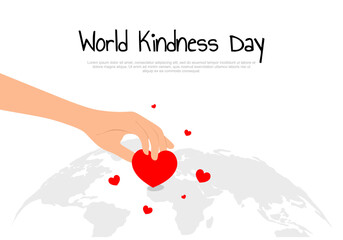 World kindness day background with hand give love to world.