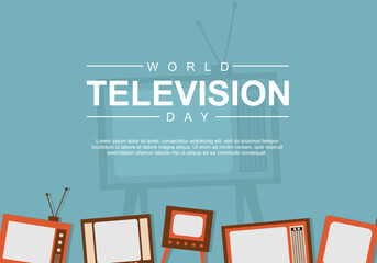 World television day background with five big vintage television.