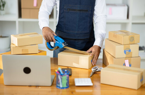 Transportation of goods packaging, online shopping concept