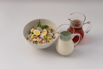 Photo for restaurant menu. Tom yam kung, borsch, okroshka