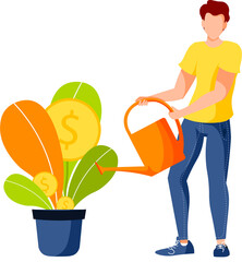 person watering a money plant illustration