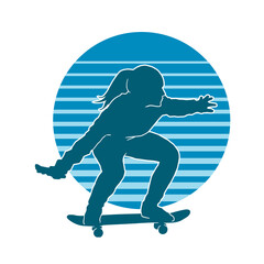 Female skateboard player vector silhouette