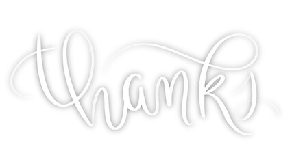 THANKS white brush lettering banner with drop shadow on transparent background