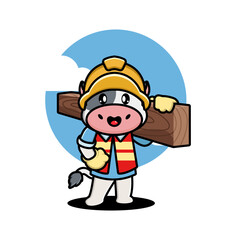 Cute cow construction worker cartoon