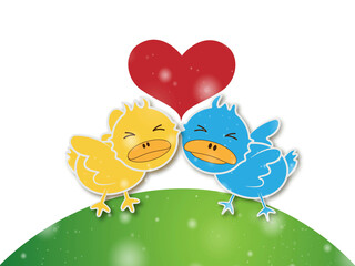 Cute cartoon baby duck and chicken. Funny yellow duckling  .Clip art illustration.