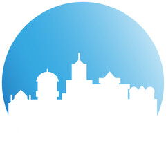 city skyscraper in blue circle illustration