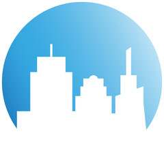 city skyscraper in blue circle illustration