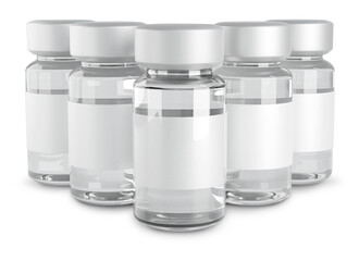 Mock up empty vaccine bottle glass set 3D render, transparent background