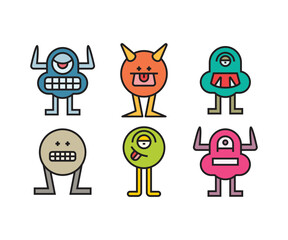 funny and cute monster character icons vector illustration