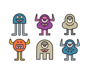 funny and cute monster character icons vector illustration