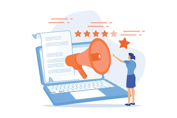 Promoting company credibility. Increasing clients loyalty. Customers conversion. Brand reputation, brand management, sales driving strategy concept, flat vector modern illustration