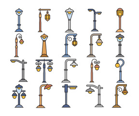 street light and lamp icons vector set