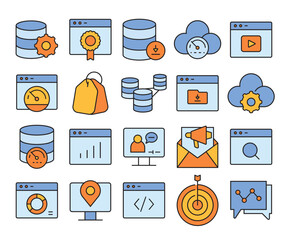 seo, server, database and network icons set