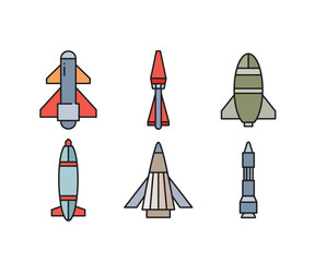 missile and rocket icons set vector illustration