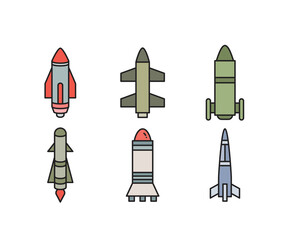 missile and rocket icons set vector illustration