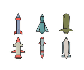missile and rocket icons set vector illustration