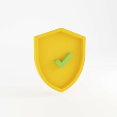 3d Shield illustration with tick mark. Rendering image