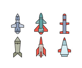 missile and rocket icons set vector illustration