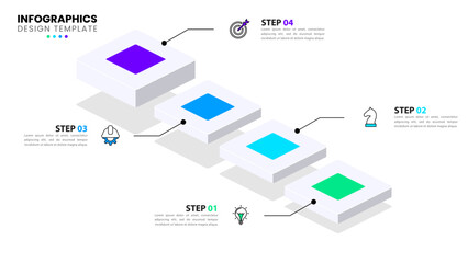 Infographic template. 4 isometric stairs with icons and text
