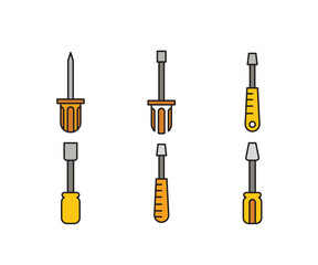 screwdriver tool icons vector set