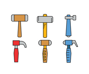 hammer and mallet icons set vector illustration
