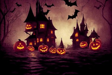Fototapeta na wymiar scarey dark castle halloween decoration