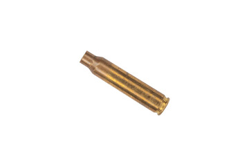 Used firearms cartridge 5,56 x 45 isolated on white background.