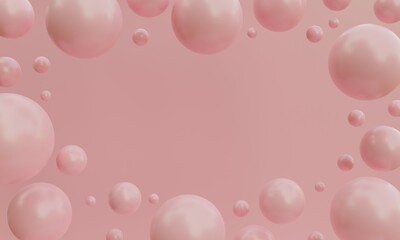 Abstract pink background. 3d pink rendering with colorful sphere balls.