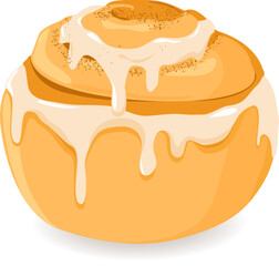 Cinnamon roll bun with frosting. Vector illustration