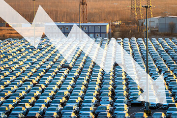 The concept of a decline in car production or prices. Manufacturing crisis or recession crisis in...
