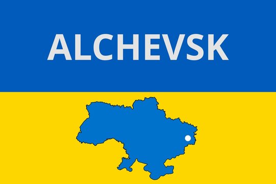 Alchevsk: Illustration mit dem Namen der ukrainischen Stadt Alchevsk