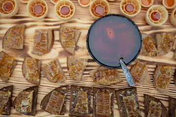 Honey in a plate taken from above.