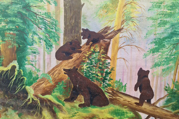 Morning in a pine forest. Funny and low-quality reproduction of Shishkin painting.