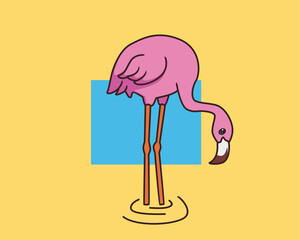 Naklejka premium flamingo eating cartoon illustration