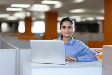 Obraz na płótnie Canvas Businesswoman using laptop on sofa at office