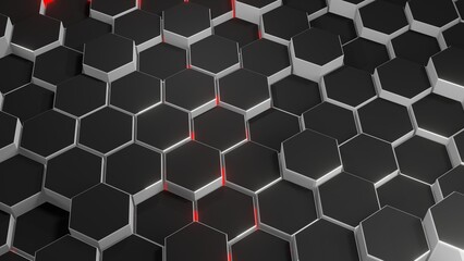 3d render abstract geometric metal shine hexagon background