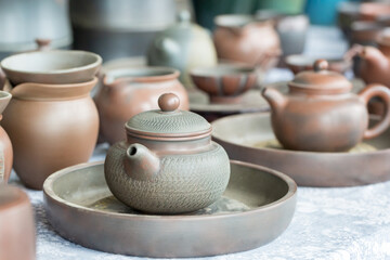 Chinese traditional teapot, cup, tea set covered with tea stains